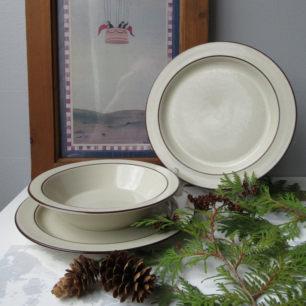 Stoneware 2 Salad Plates & 1 Bowl by Carla, Japan